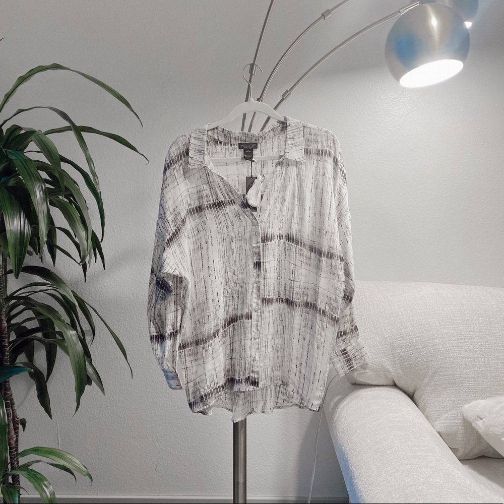 Oversized Silk Blouse - black and white pattern